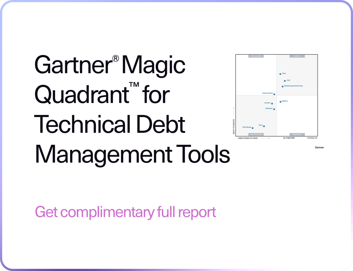 Get the Gartner® Magic Quadrant™ for Technical Debt Management Tools